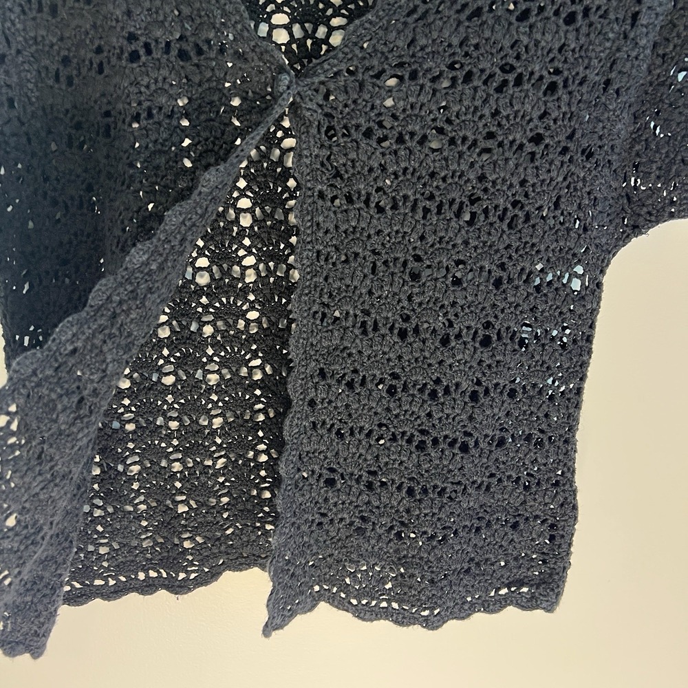 Vtg Granny Square Crochet Pull Over Black Sweater Top Women‎ L Boho Classy - Picture 3 of 9